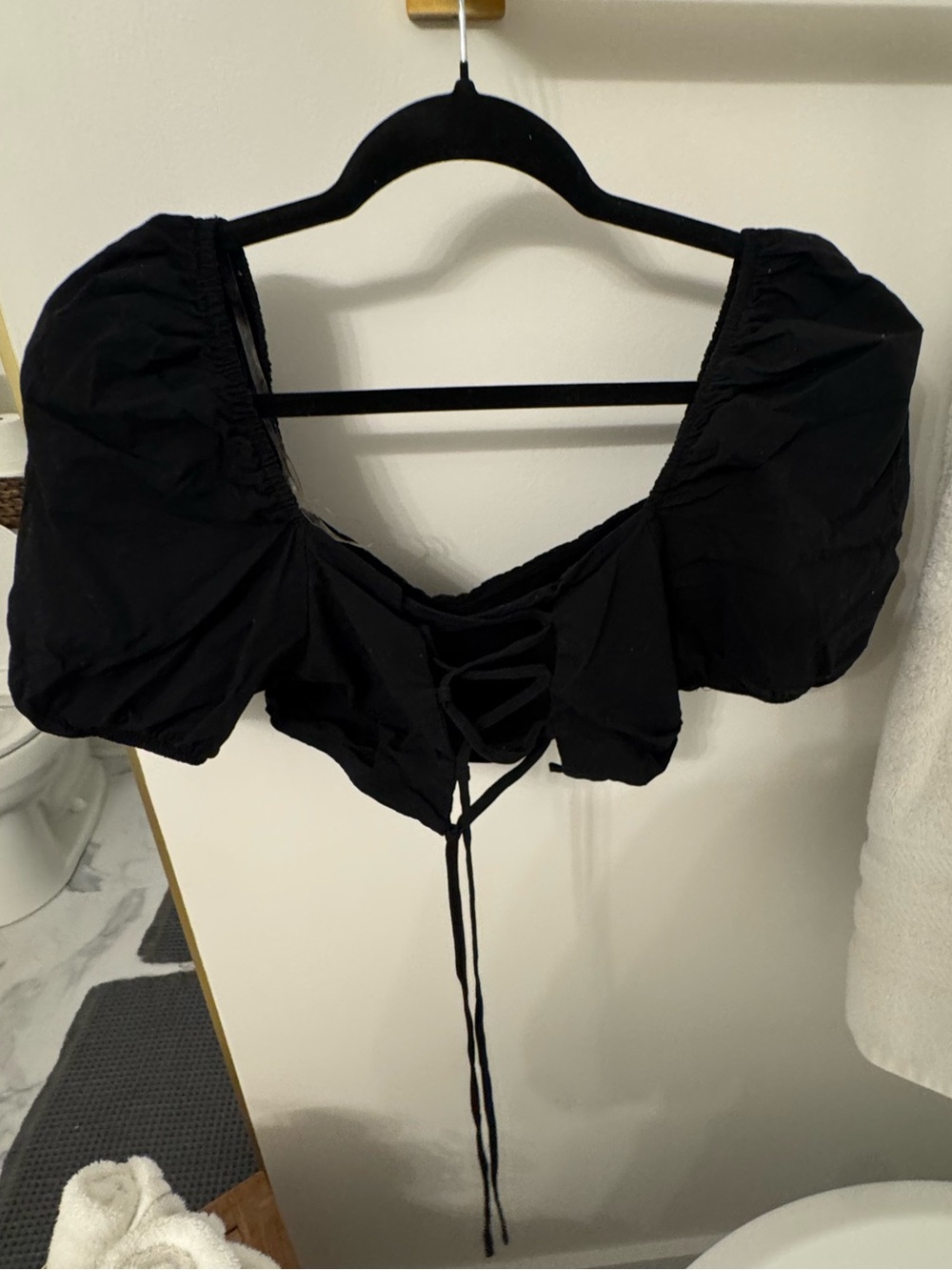 HYFVE Black Puff Sleeve Lace-Up Crop Top